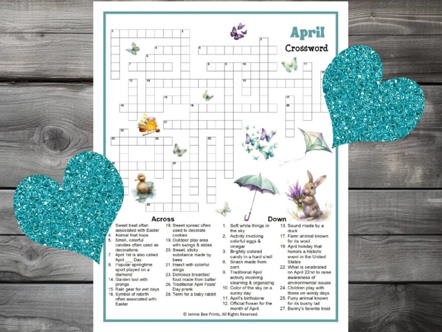 April Crossword Puzzle Family Friendly Fun Printable Puzzles For Adults Seniors Teens Kids Spring Break Group Printable Crossword Etsy