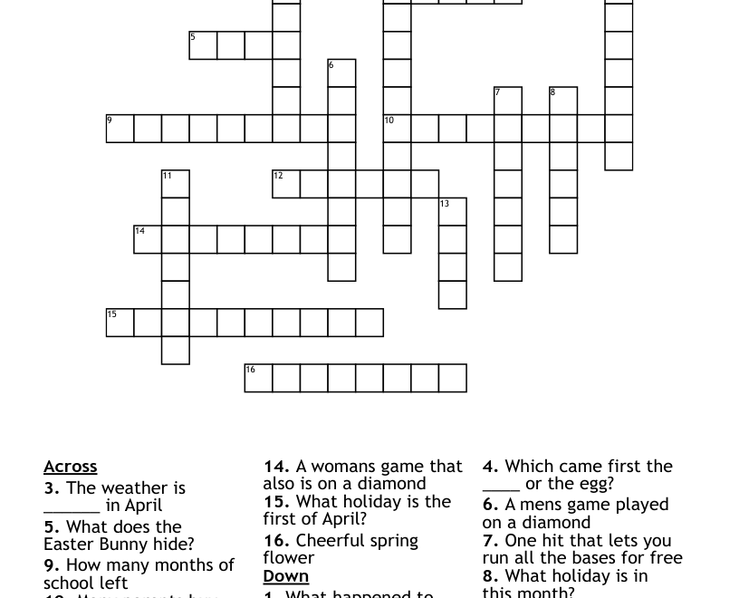 April Crossword WordMint