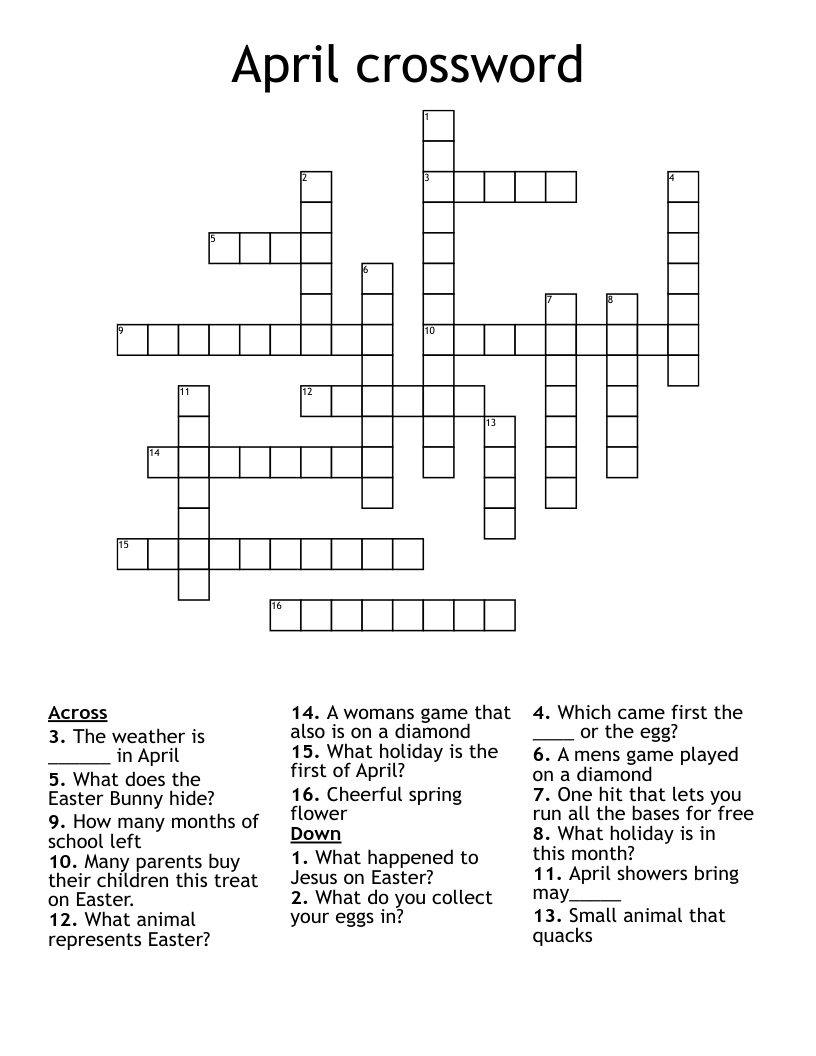 April Crossword WordMint April Crossword WordMint