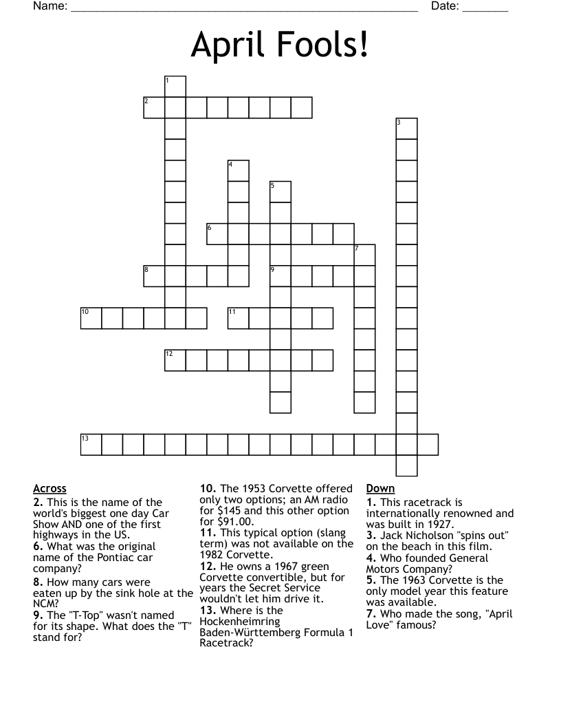 April Fools Crossword WordMint April Fools Crossword WordMint