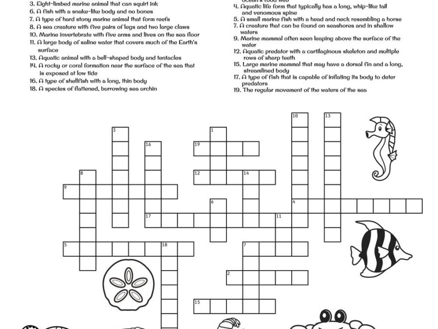 Aquatic Crossword Puzzle Beeloo Printable Crafts And Activities For Kids