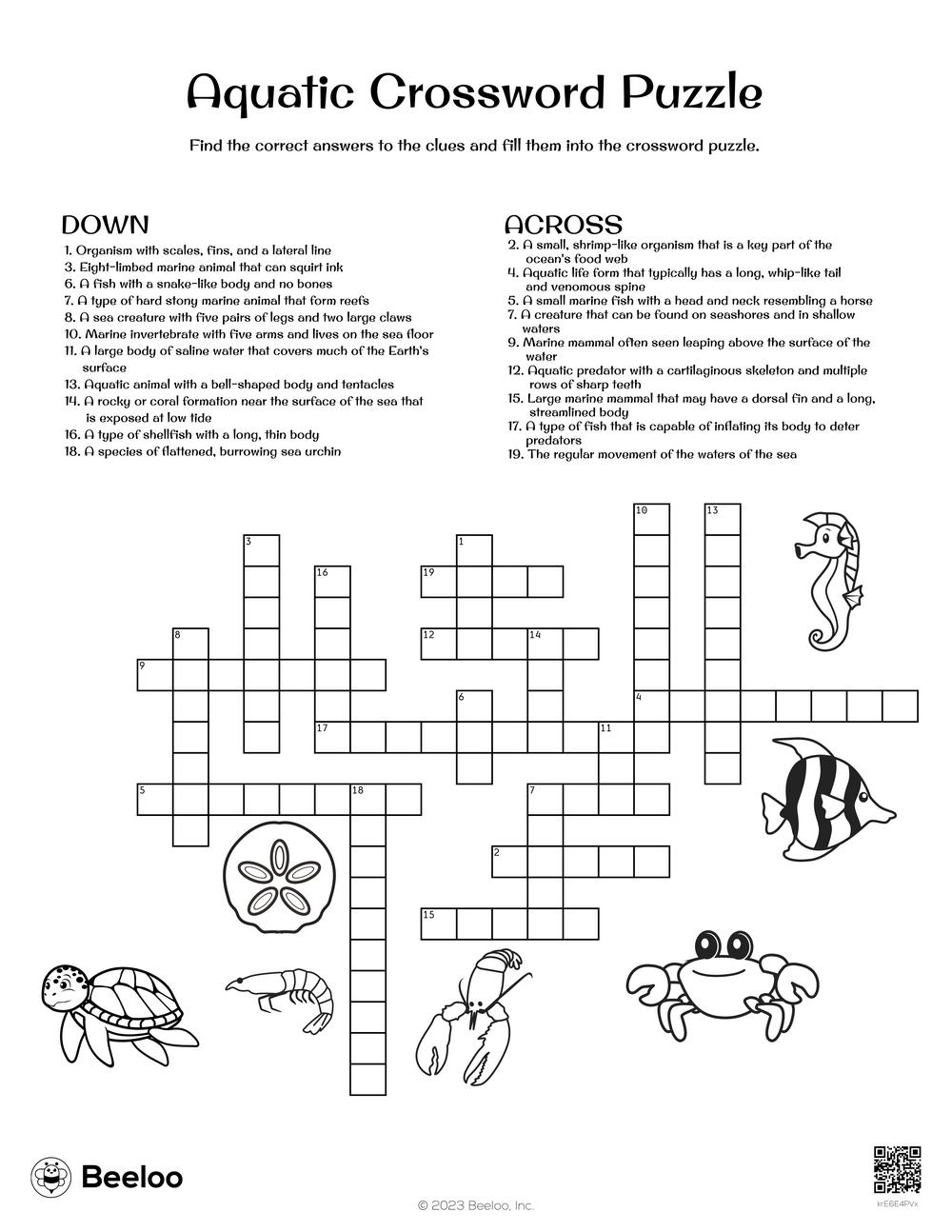 Aquatic Crossword Puzzle Beeloo Printable Crafts And Activities For Kids Aquatic Crossword Puzzle Beeloo Printable Crafts And Activities For Kids