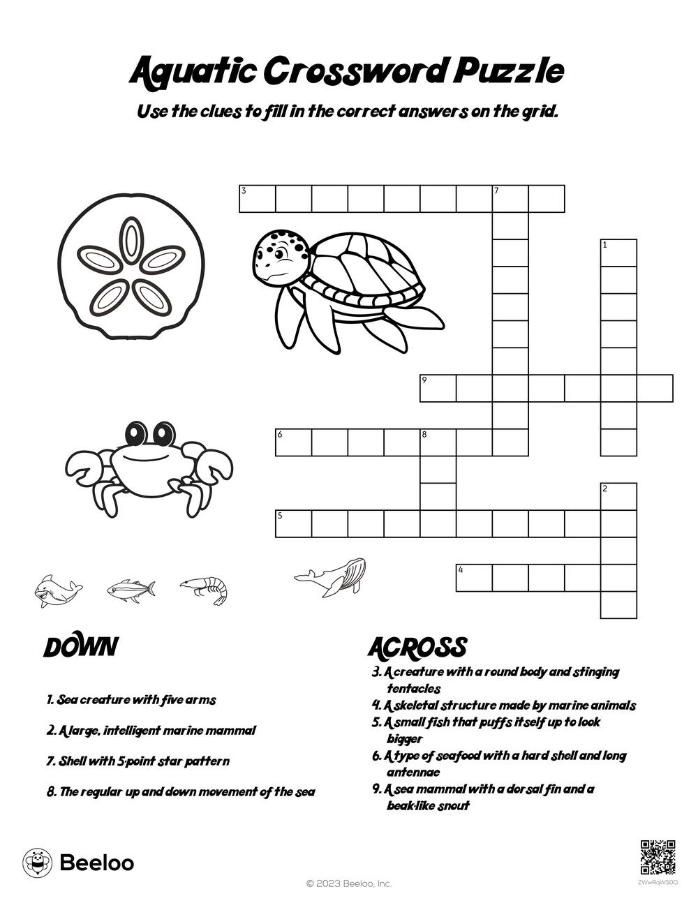 Aquatic Crossword Puzzle Beeloo Printable Crafts And Activities For Kids Aquatic Crossword Puzzle Beeloo Printable Crafts And Activities For Kids