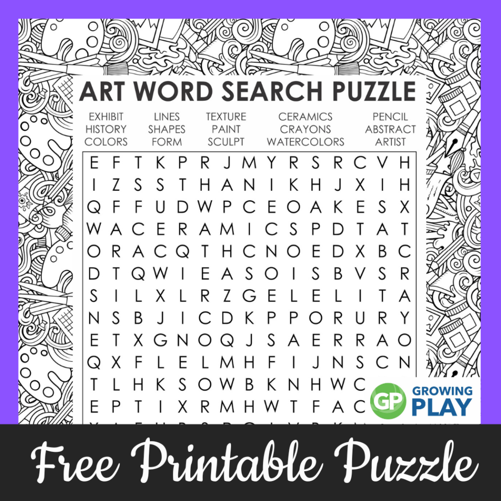 Art Word Search Printable Puzzle FREE Growing Play Art Word Search Printable Puzzle FREE Growing Play
