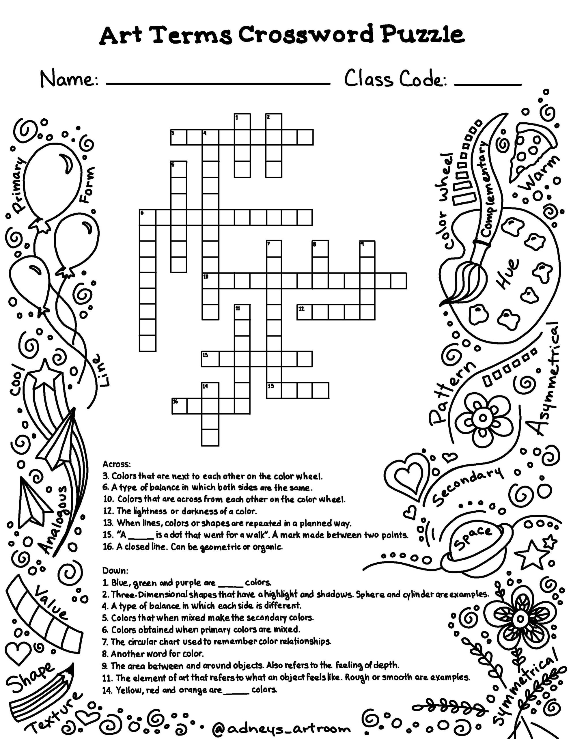 Art Words Crossword Puzzle By Adney s Art Room TPT Art Words Crossword Puzzle By Adney s Art Room TPT