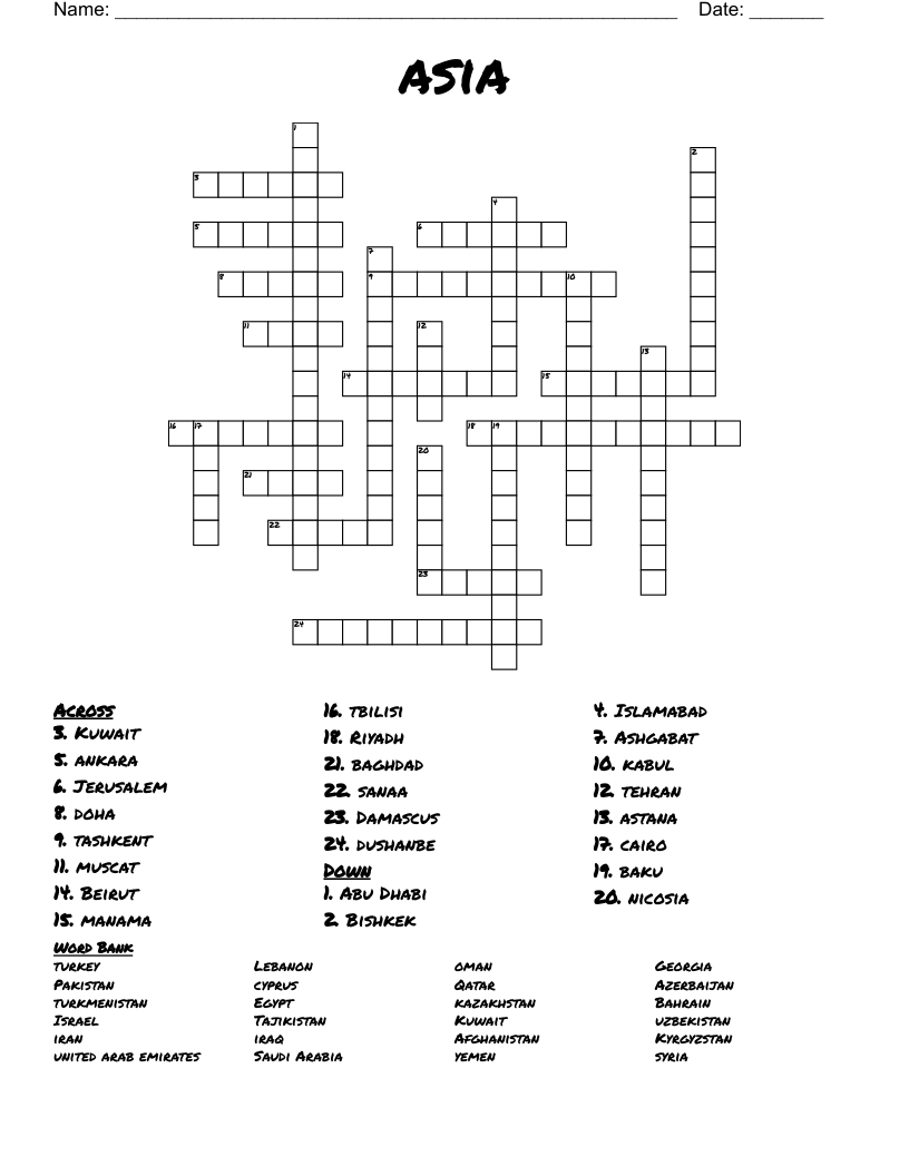 Asia Crossword WordMint