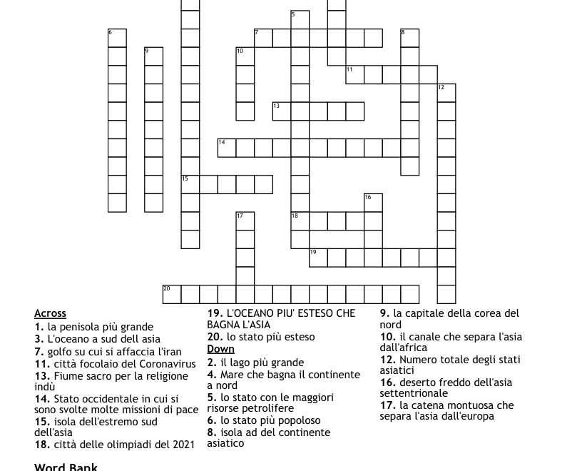 Asia Cruciverba Crossword WordMint