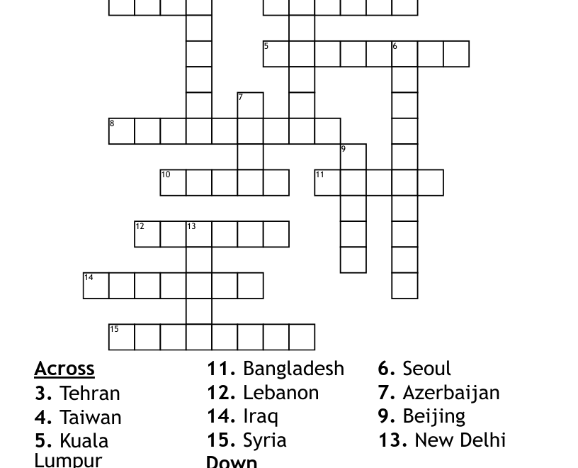 Asian Countries And Capitals Crossword WordMint