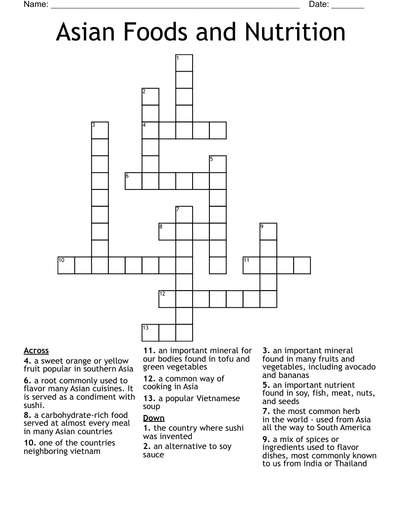 Asian Foods And Nutrition Crossword WordMint Asian Foods And Nutrition Crossword WordMint