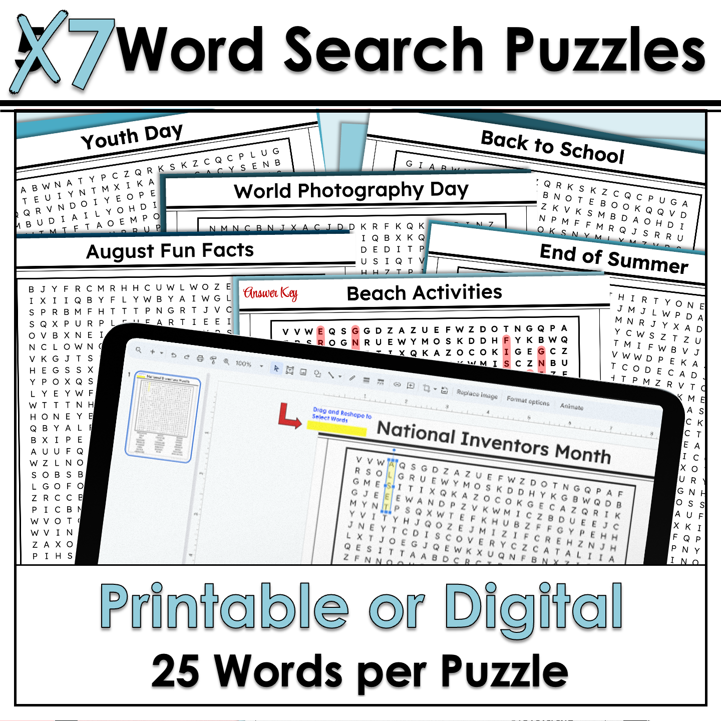 August Crossword Puzzles Word Search Middle High School Print Digital Resources Made By Teachers