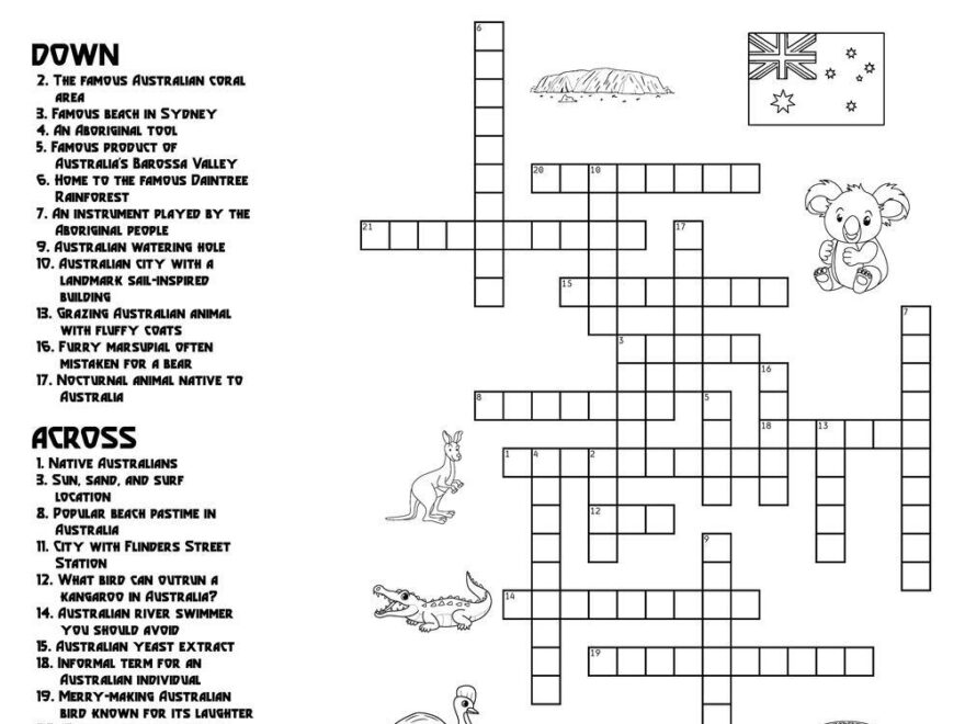 Australia themed Crossword Puzzles Beeloo Printable Crafts And Activities For Kids
