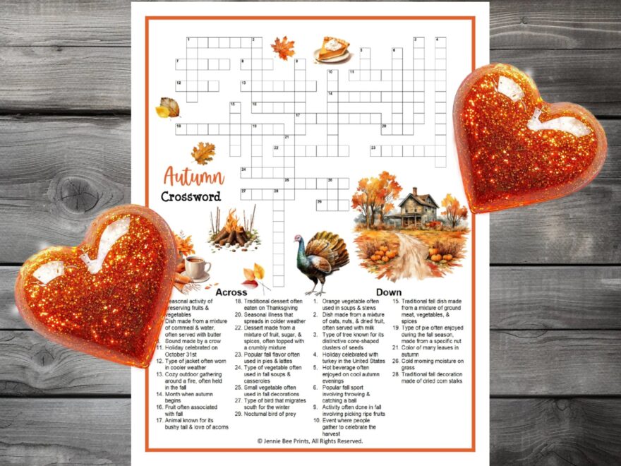 Autumn Crossword Puzzle Family Friendly Fun Spring Printable Puzzles For Adults Seniors Teens Kids Fall Break Group Printable Game Etsy