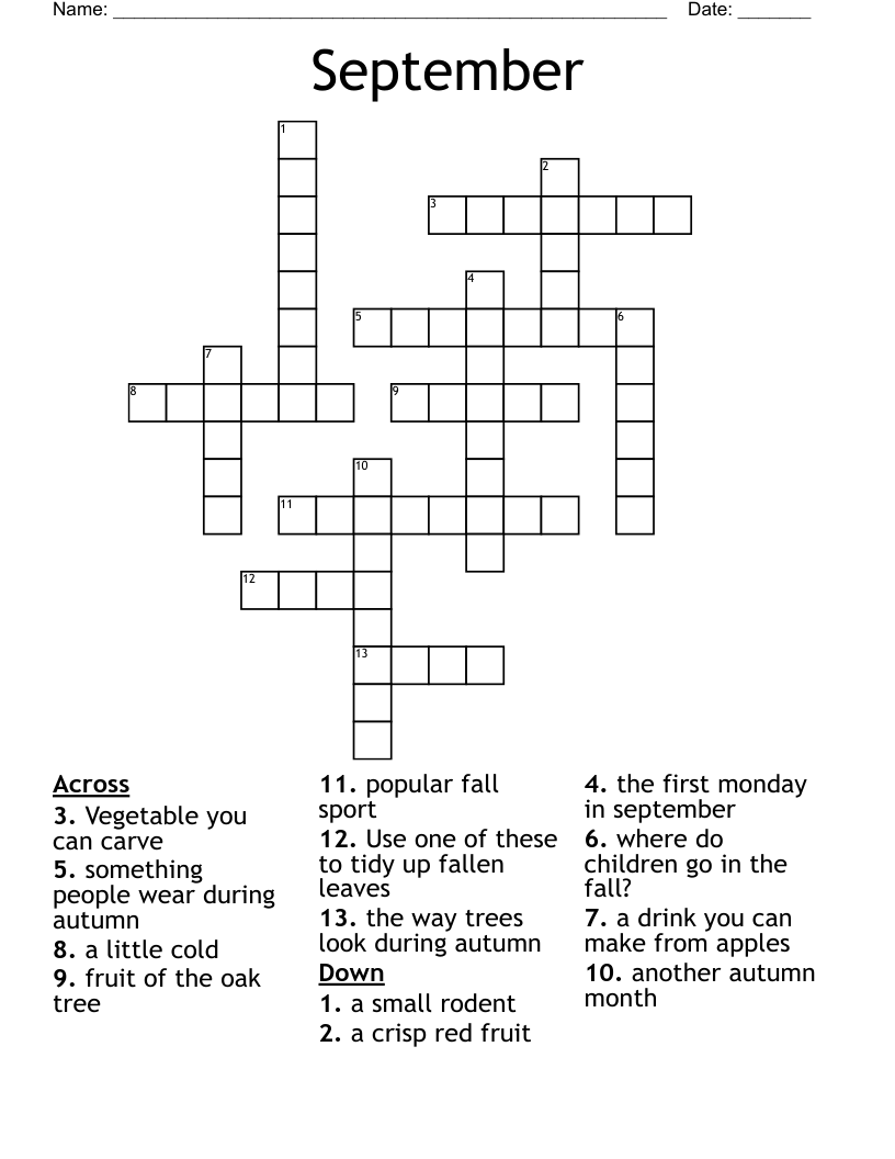 Autumn Crossword Puzzle WordMint Autumn Crossword Puzzle WordMint