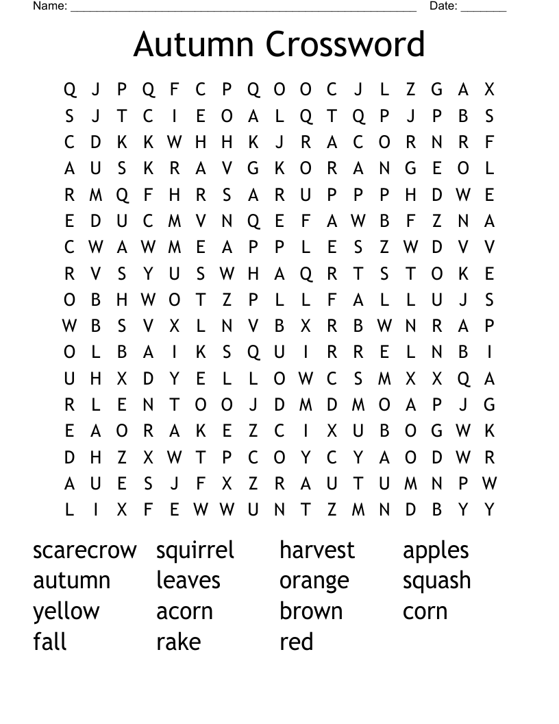 Fall Crossword Puzzle Printable Fall Crossword Puzzle Printable