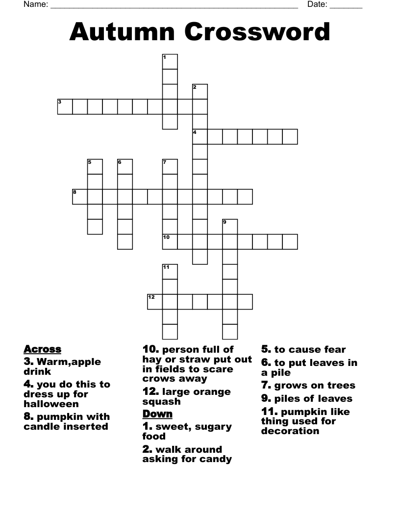 Autumn Crossword WordMint Autumn Crossword WordMint
