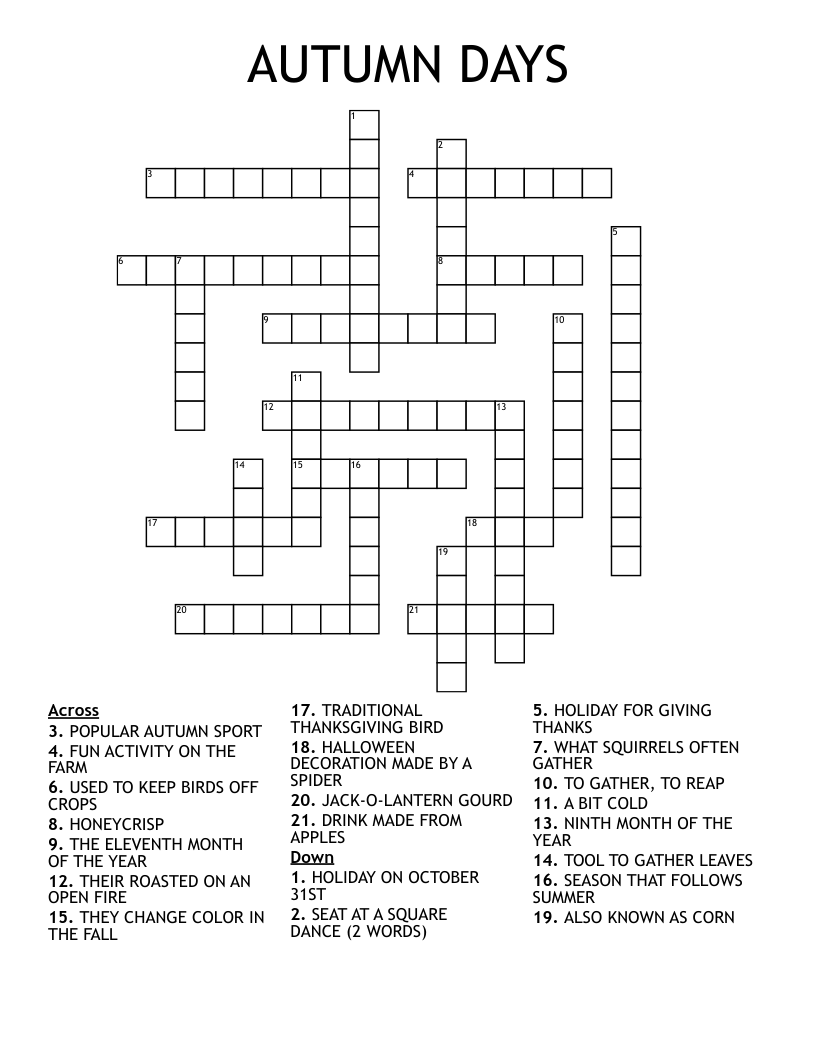 AUTUMN DAYS Crossword WordMint AUTUMN DAYS Crossword WordMint