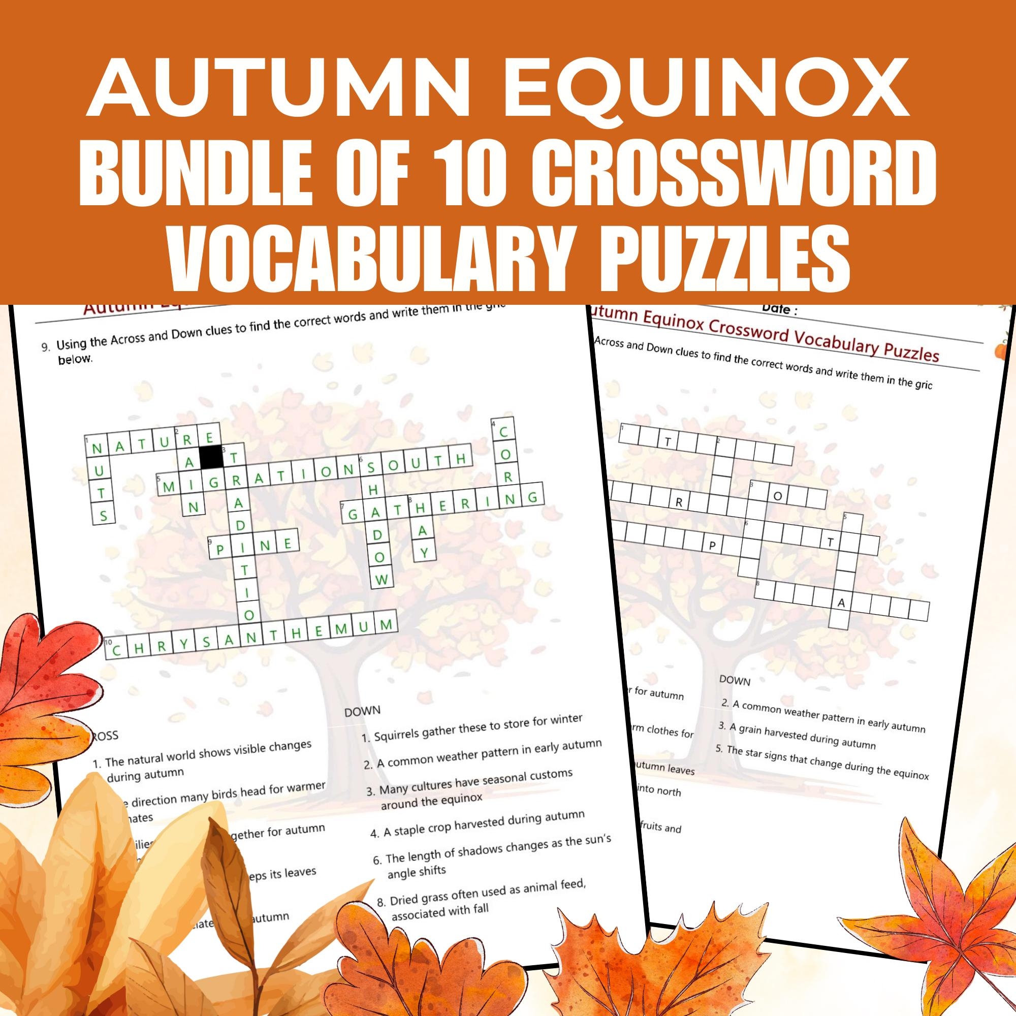 Autumn Equinox Fall Equinox Bundle Of 10 Crossword Puzzles Vocabulary Sub Plan Printable Autumn Party Games Halloween Instant Download Etsy