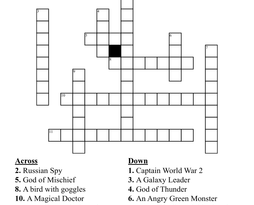 Avengers Crossword Puzzle WordMint