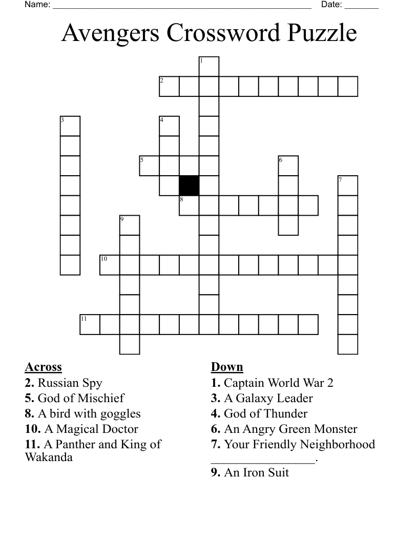 Avengers Crossword Puzzle WordMint Avengers Crossword Puzzle WordMint