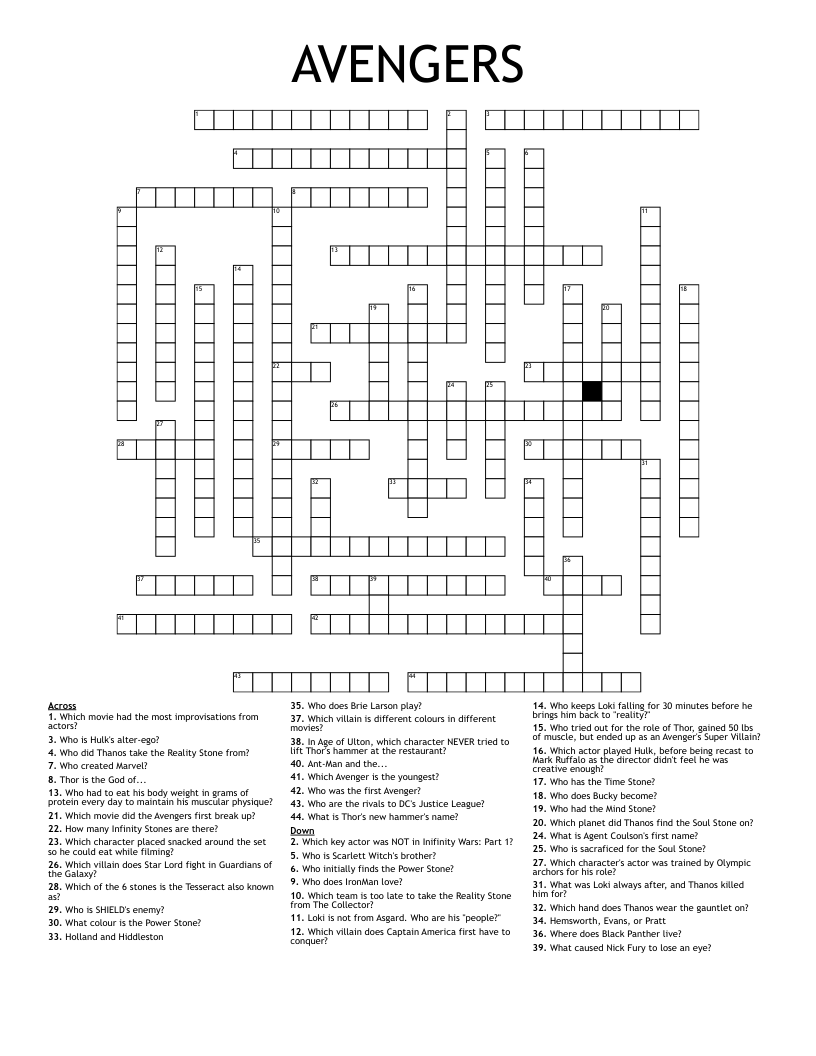 AVENGERS Crossword WordMint AVENGERS Crossword WordMint