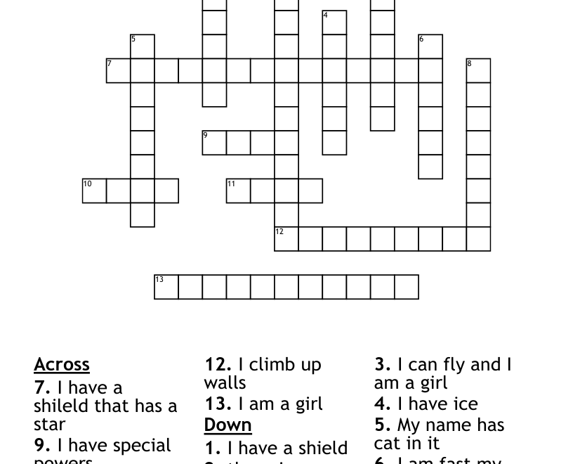Awesome Superhero Crossword Created By Katelyn McClelland WordMint