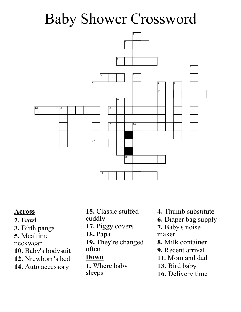 Baby Shower Crossword WordMint Baby Shower Crossword WordMint