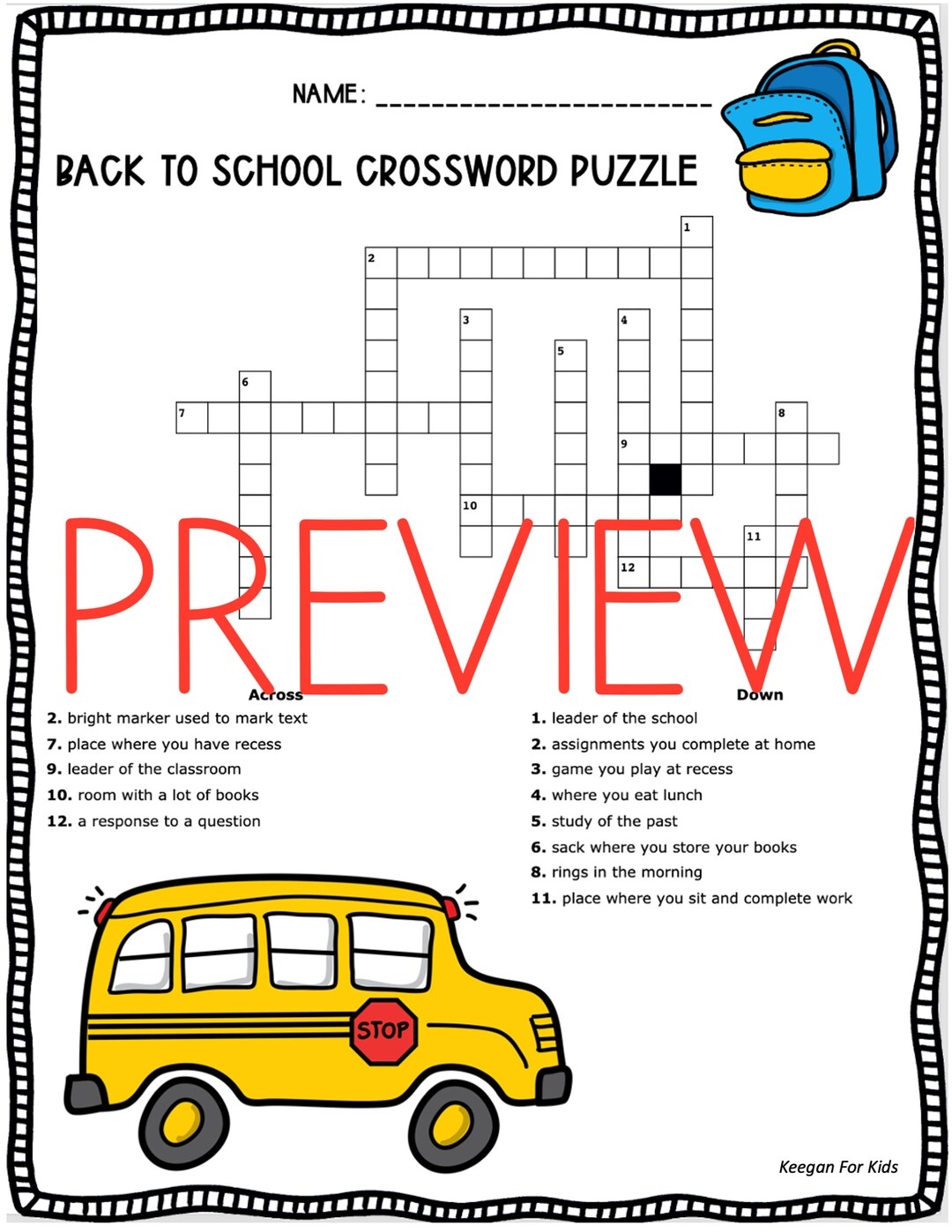 Free Printable Back To School Crossword Puzzles