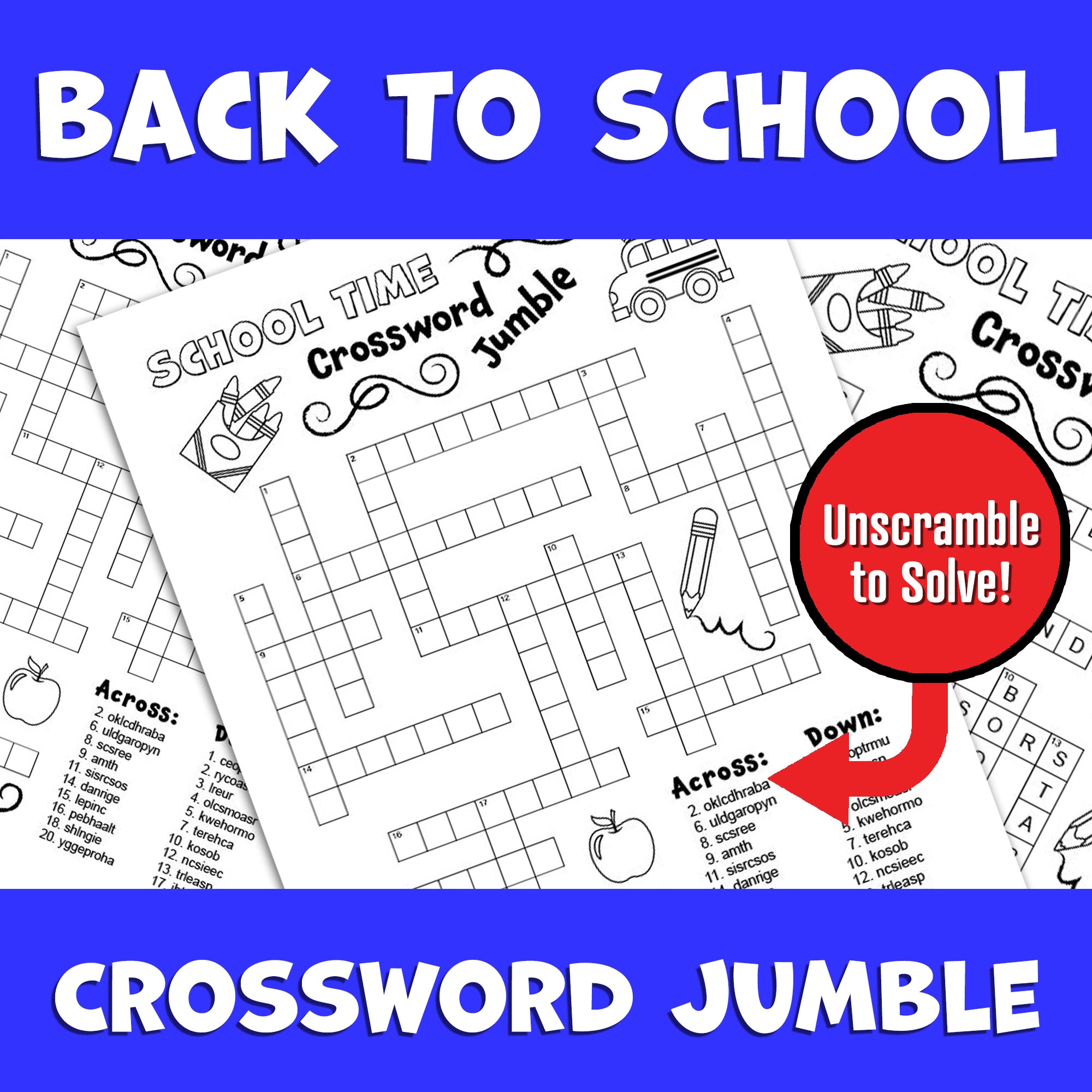 Back To School Crossword Puzzle Summer Word Scramble Activity Brain Break Classful