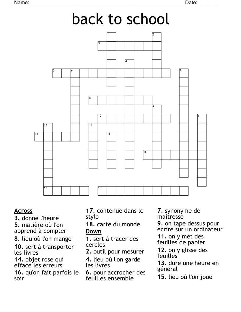 Back To School Crossword WordMint Back To School Crossword WordMint