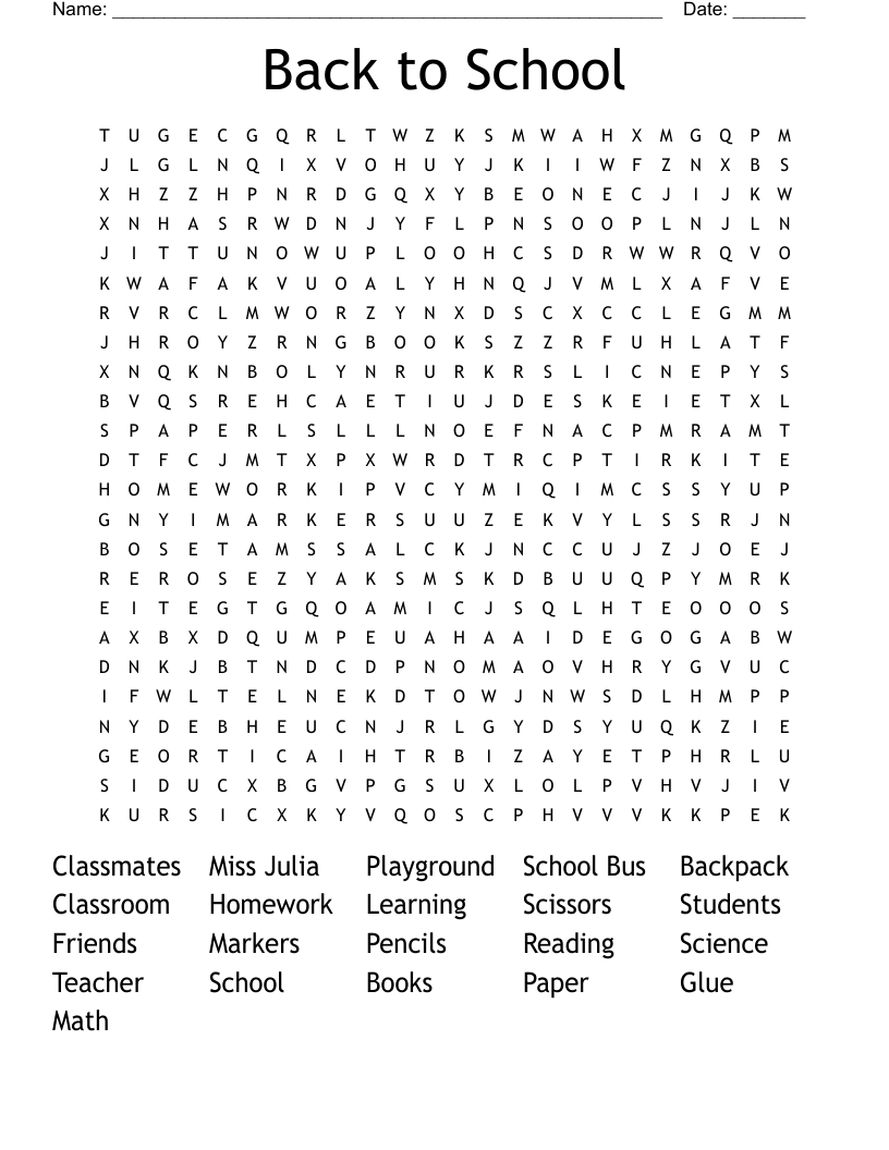Back To School Word Search WordMint Back To School Word Search WordMint
