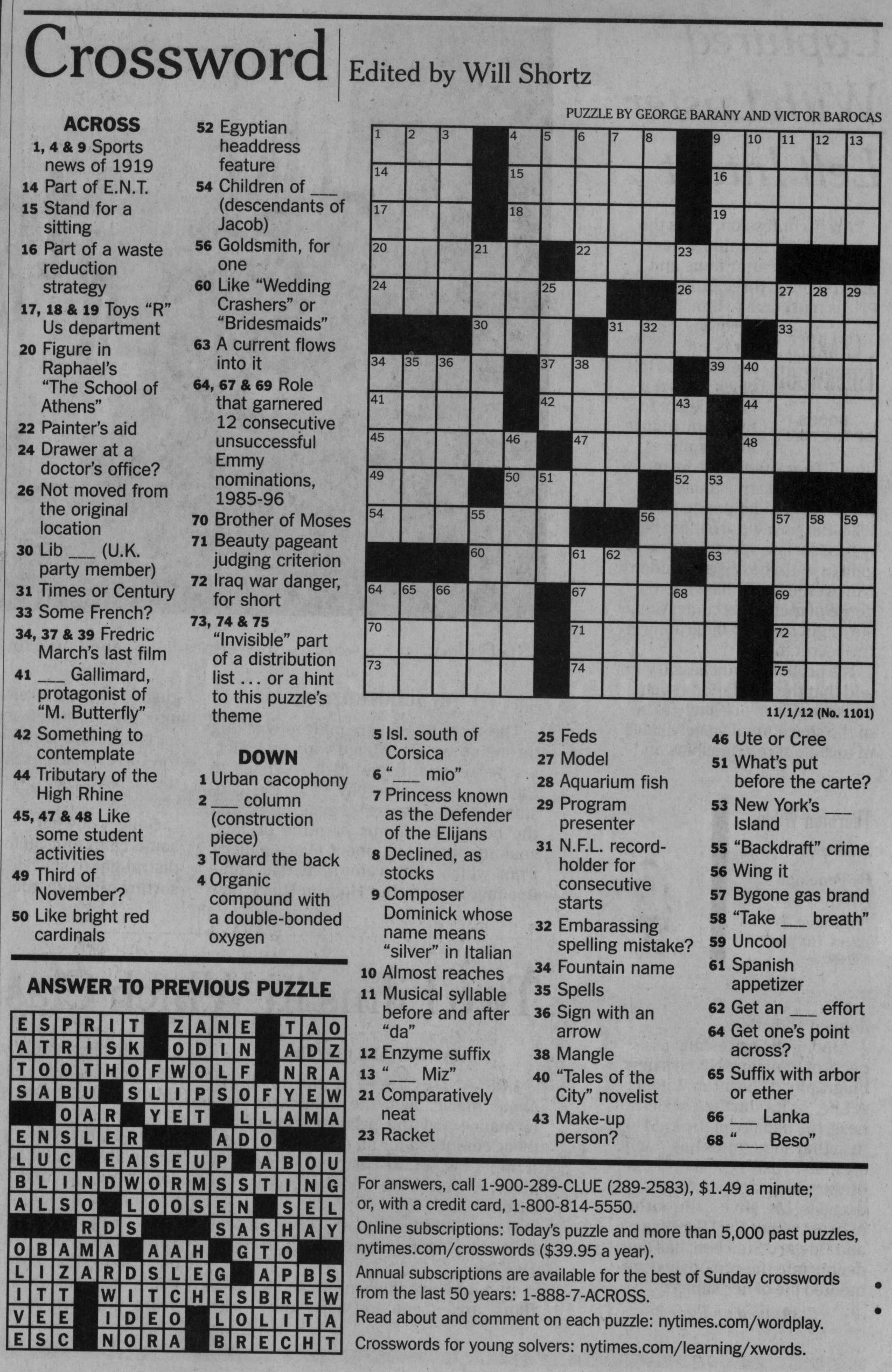 Barany Barocas Nov 1 NYT Crossword Puzzle Barany Barocas Nov 1 NYT Crossword Puzzle