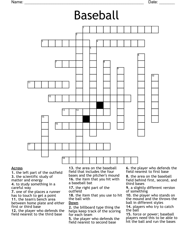Baseball Crossword WordMint Baseball Crossword WordMint