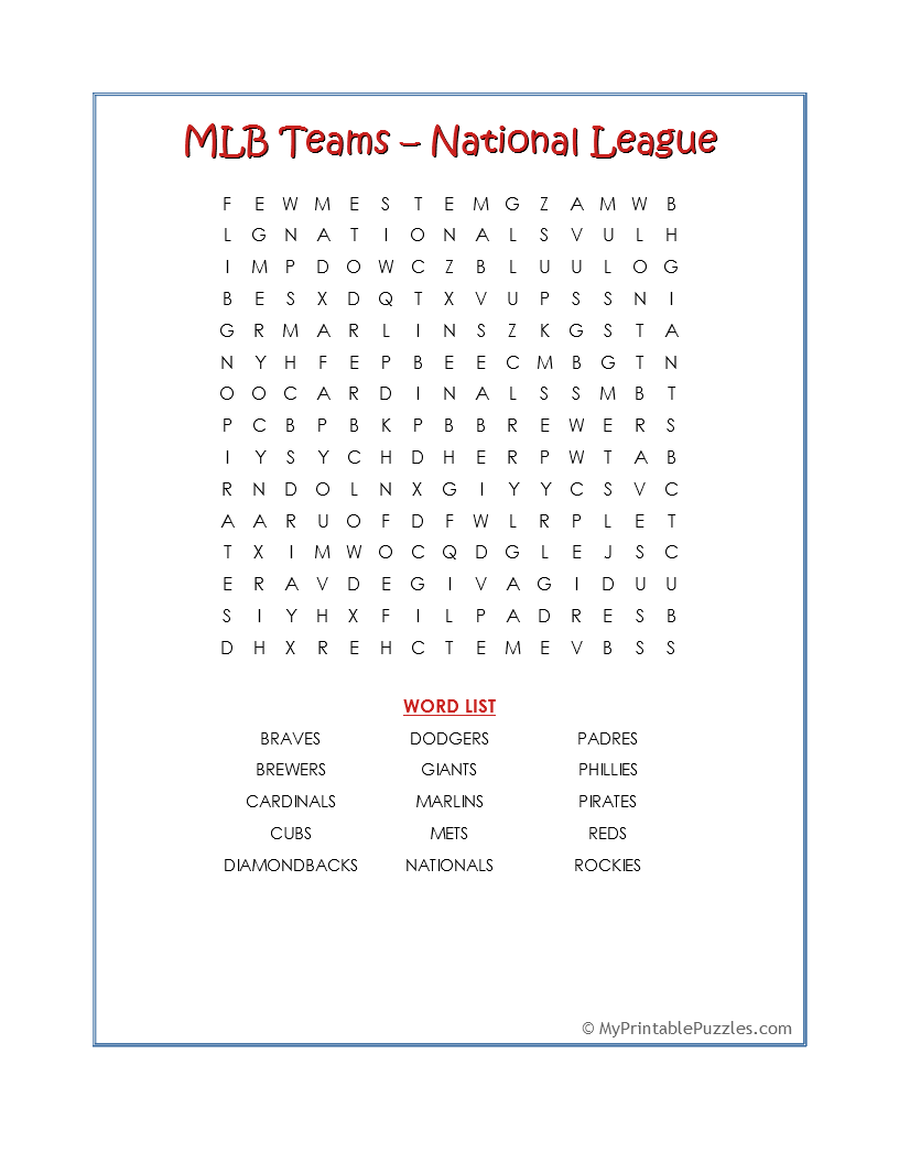 Baseball My Printable Puzzles Baseball My Printable Puzzles