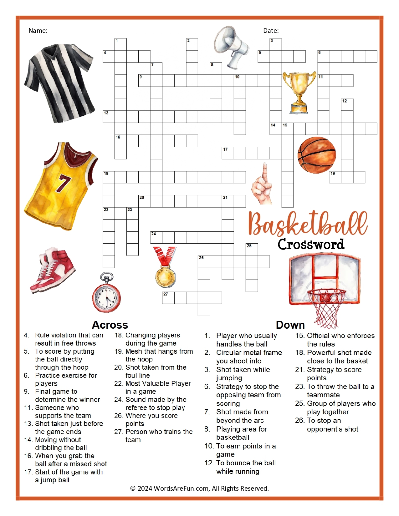 Basketball Crossword Puzzle Basketball Crossword Puzzle