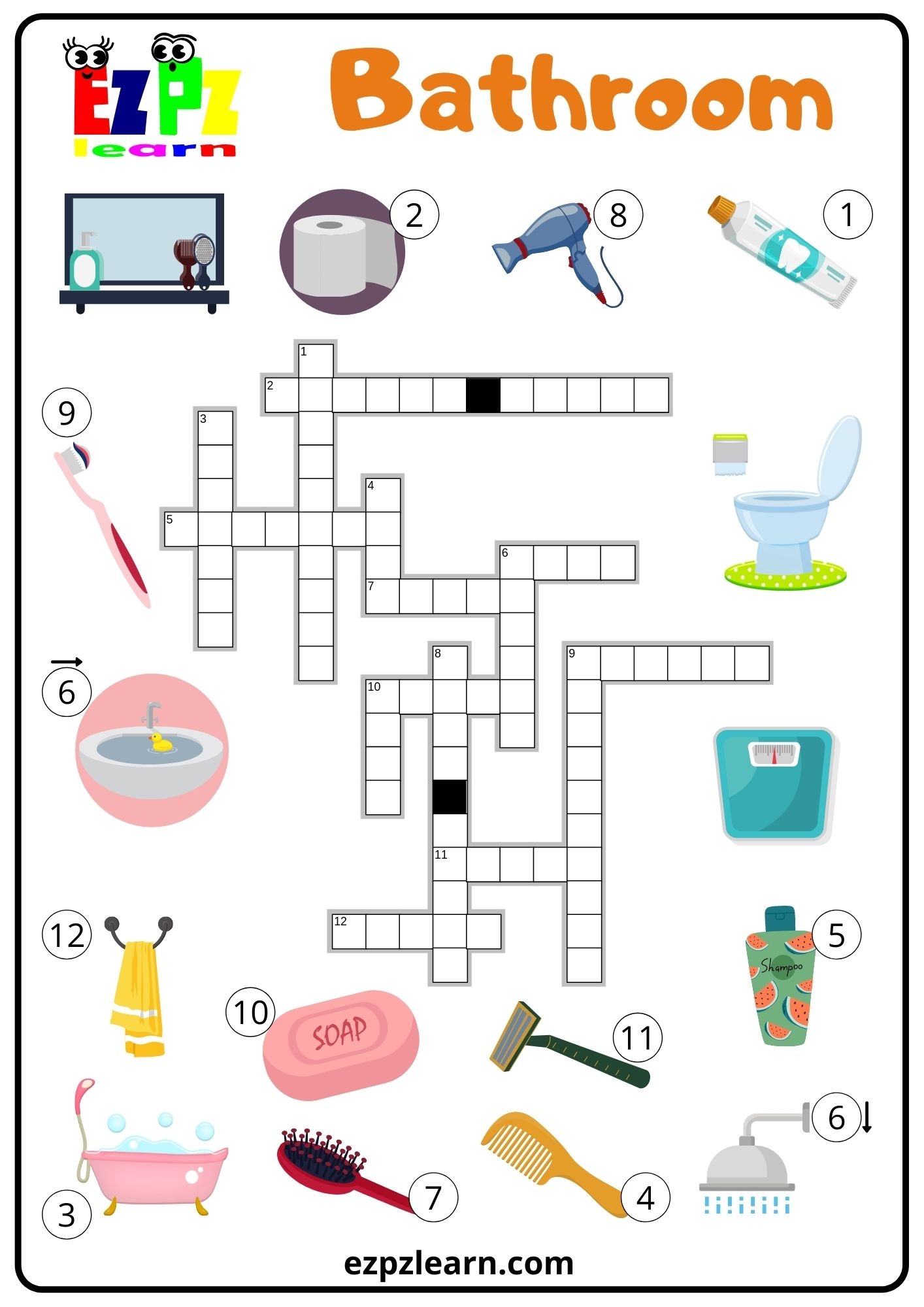 Bathroom Crossword Ezpzlearn Bathroom Crossword Ezpzlearn