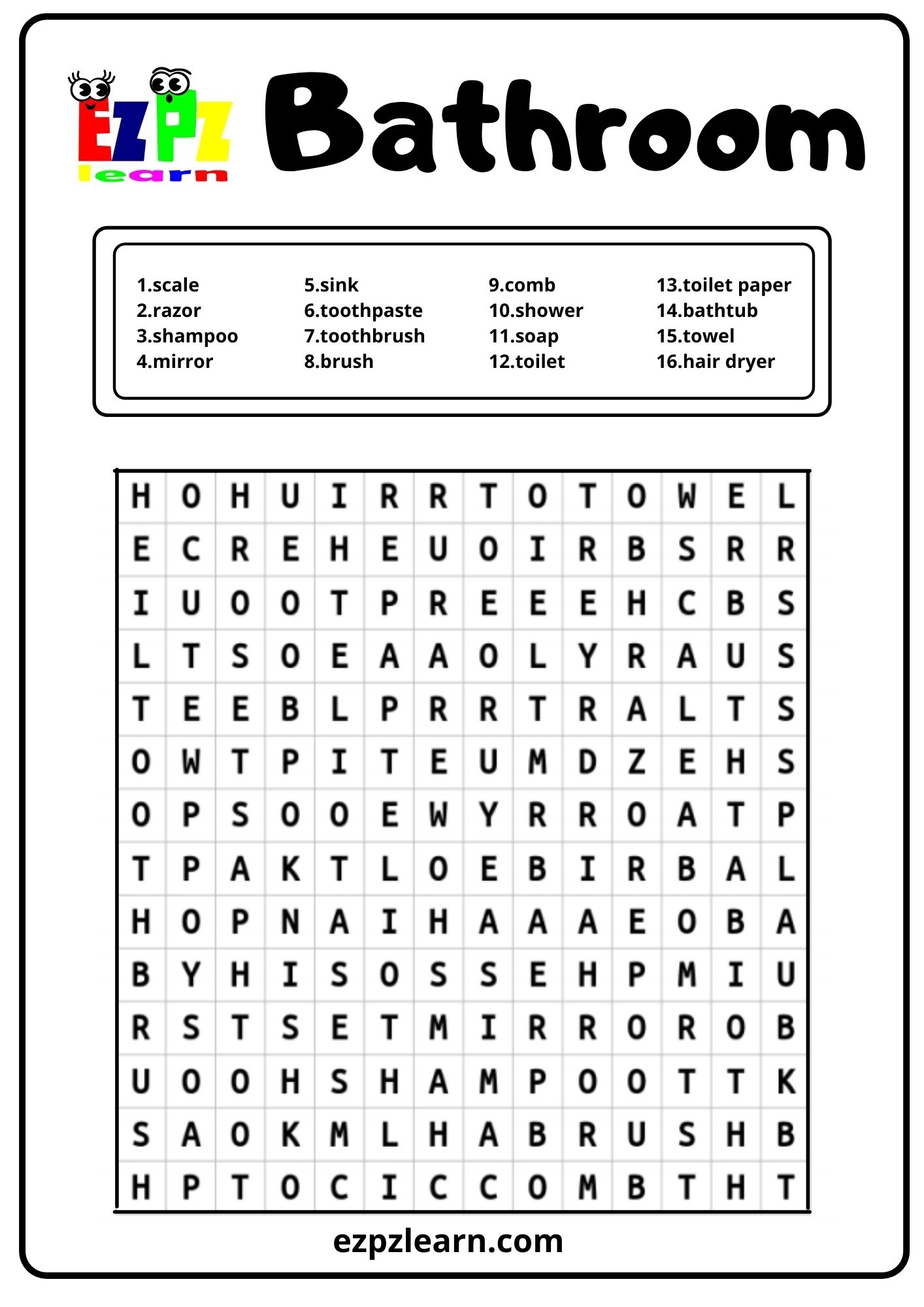 Bathroom Word Search Ezpzlearn Bathroom Word Search Ezpzlearn