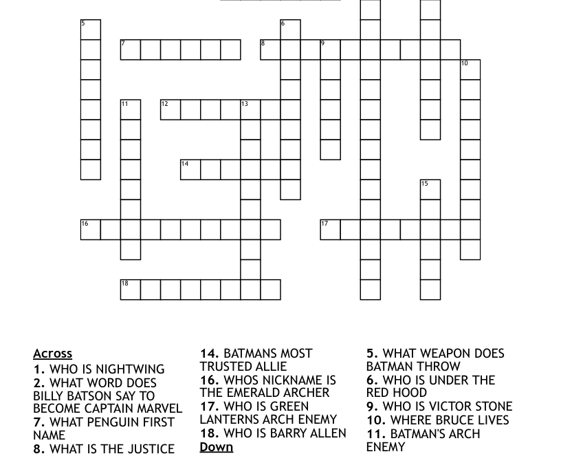 BATMAN Crossword WordMint