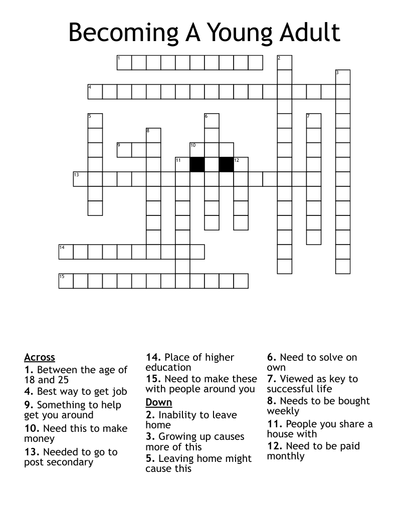 Becoming A Young Adult Crossword WordMint Worksheets Library Becoming A Young Adult Crossword WordMint Worksheets Library