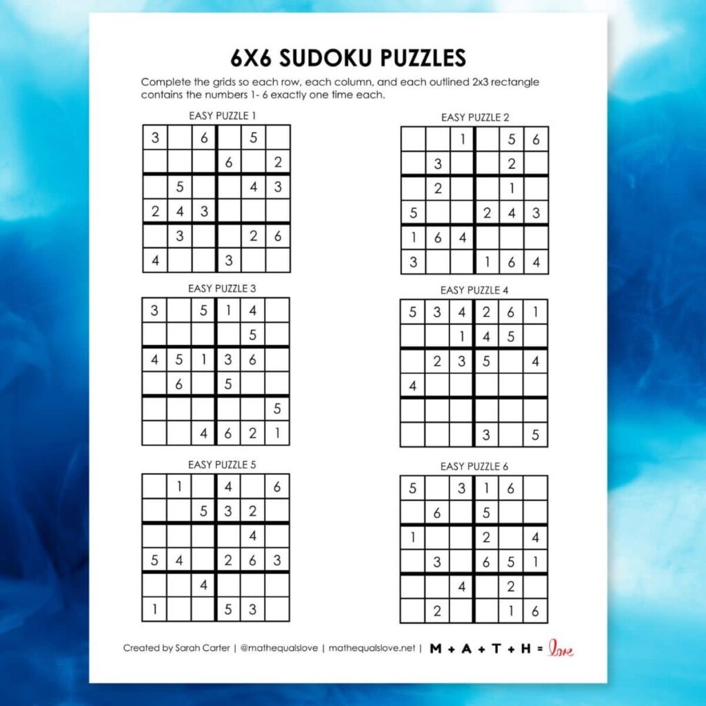 Beginner Sudoku 6x6 Printable Puzzles PDF  Beginner Sudoku 6x6 Printable Puzzles PDF