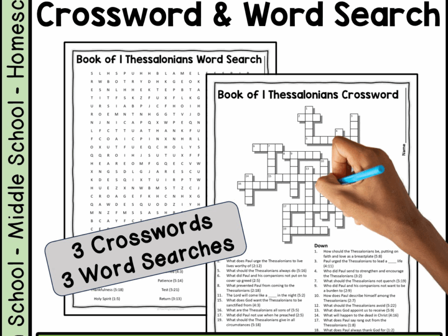 Bible Book Of 1 Thessalonians Crossword Word Search Puzzle Activities Made By Teachers