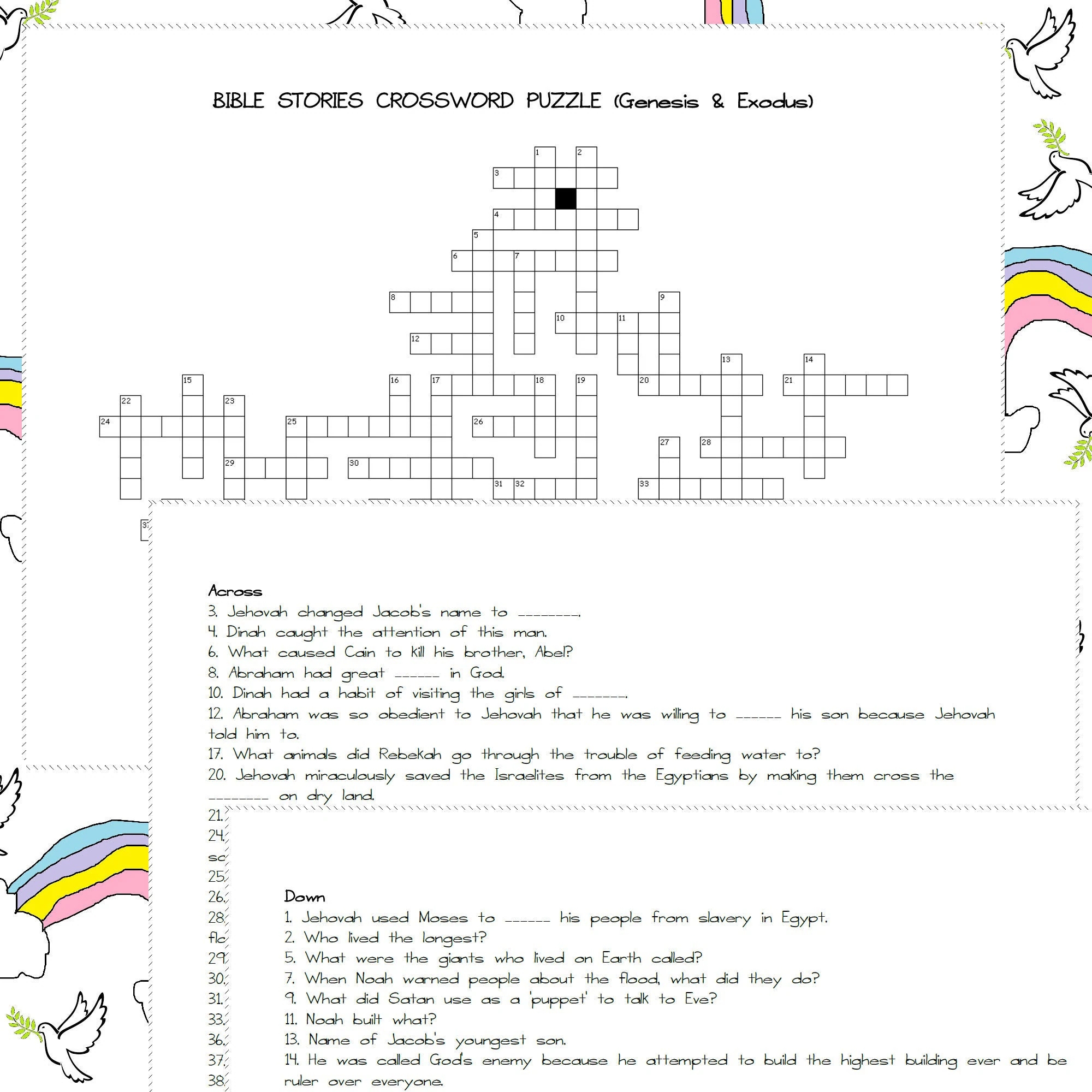 Activity Printables Bible Crossword Activity Printables Bible Crossword