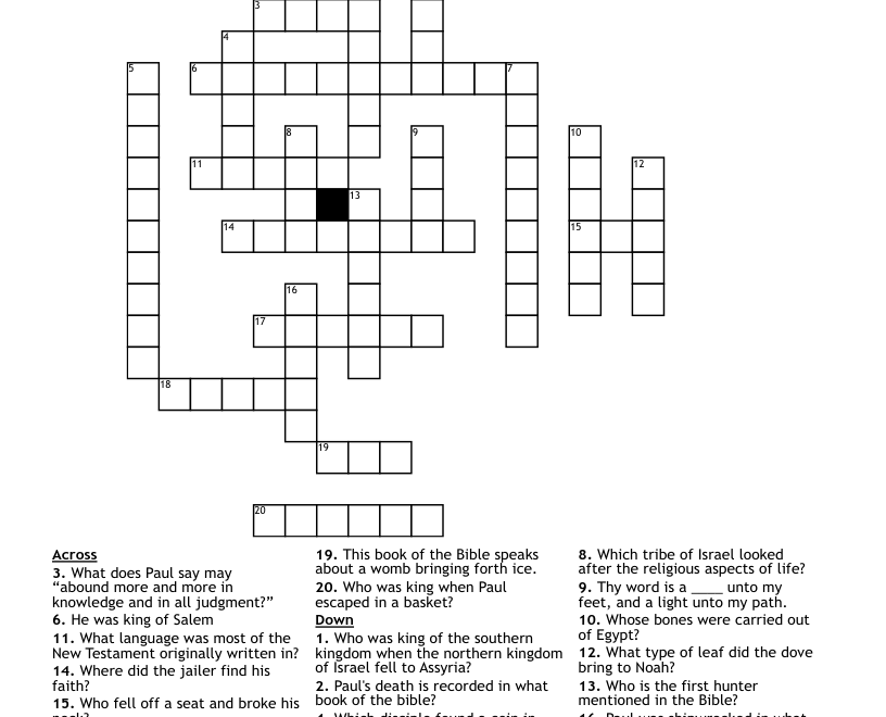 Bible Trivia Crossword Puzzle WordMint
