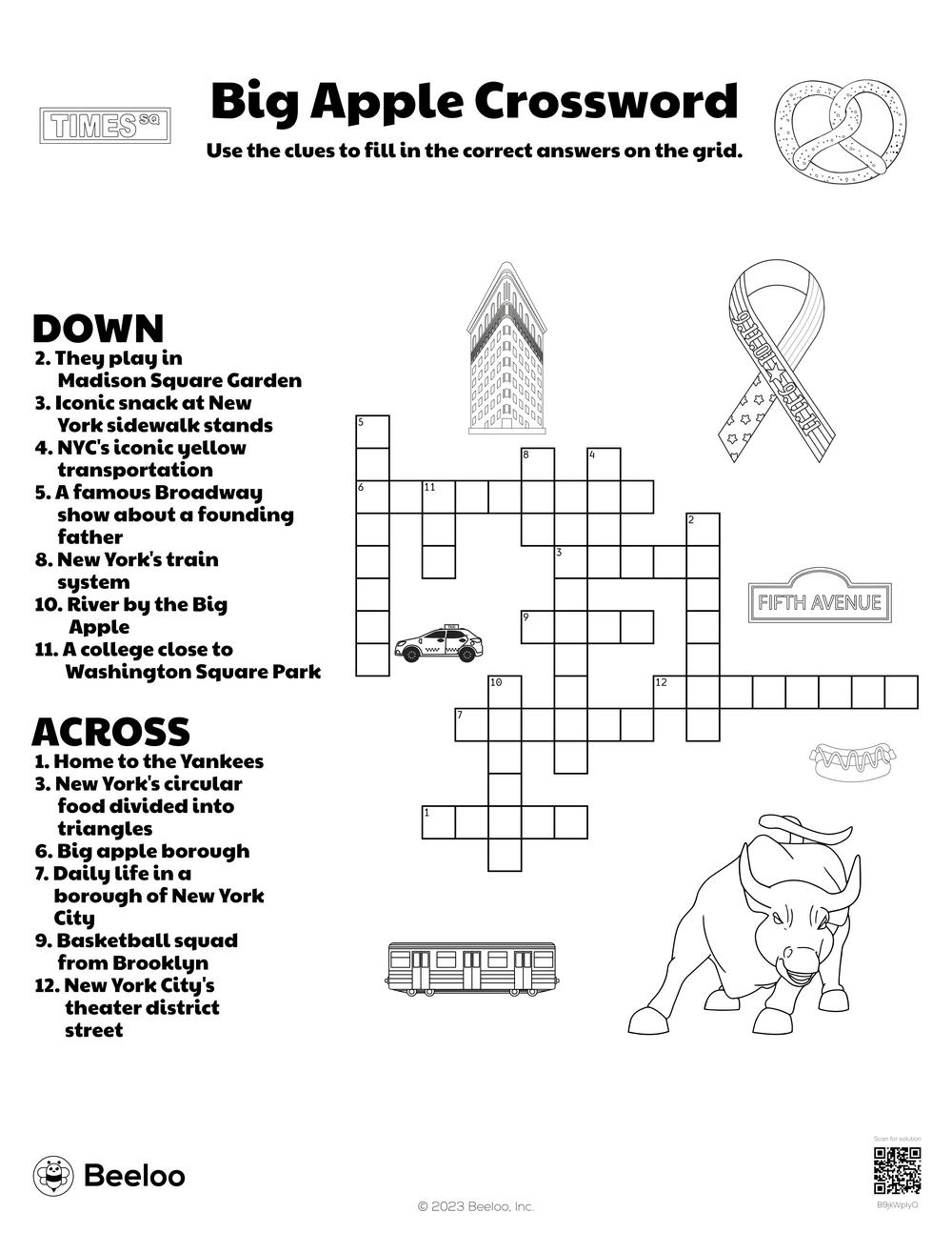 Big Apple Crossword Beeloo Printable Crafts And Activities For Kids Big Apple Crossword Beeloo Printable Crafts And Activities For Kids