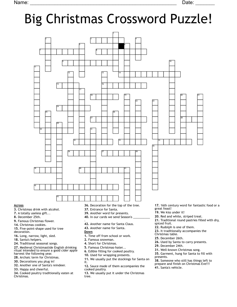 Big Christmas Crossword Puzzle WordMint Big Christmas Crossword Puzzle WordMint