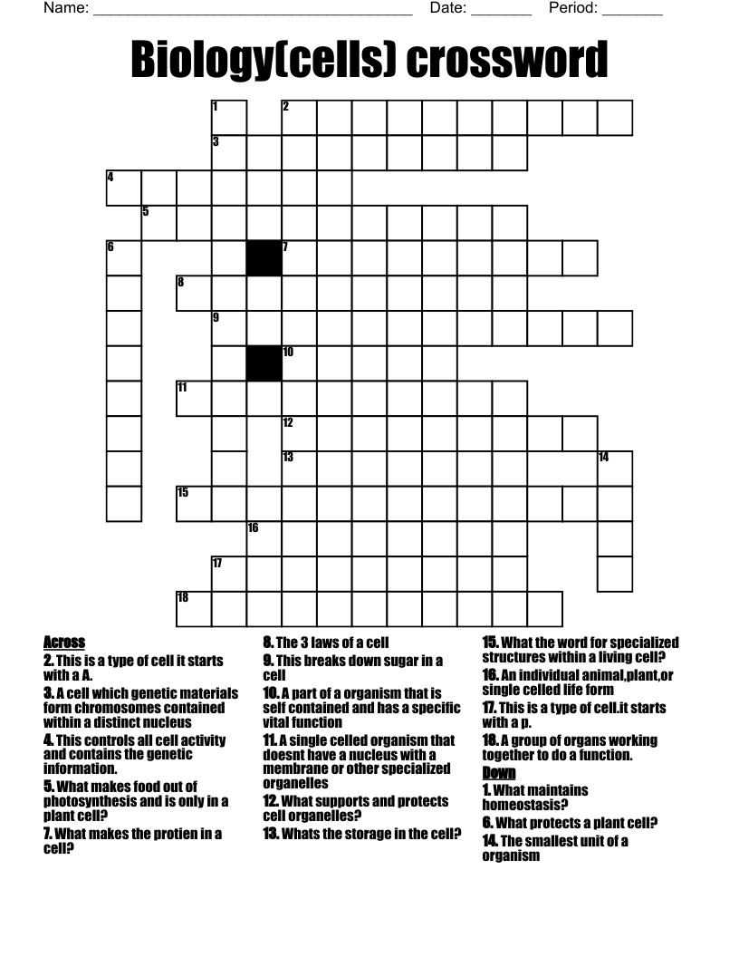 Biology cells Crossword WordMint Biology cells Crossword WordMint
