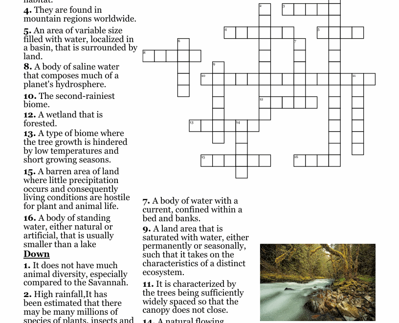 Biome Crossword Puzzle WordMint