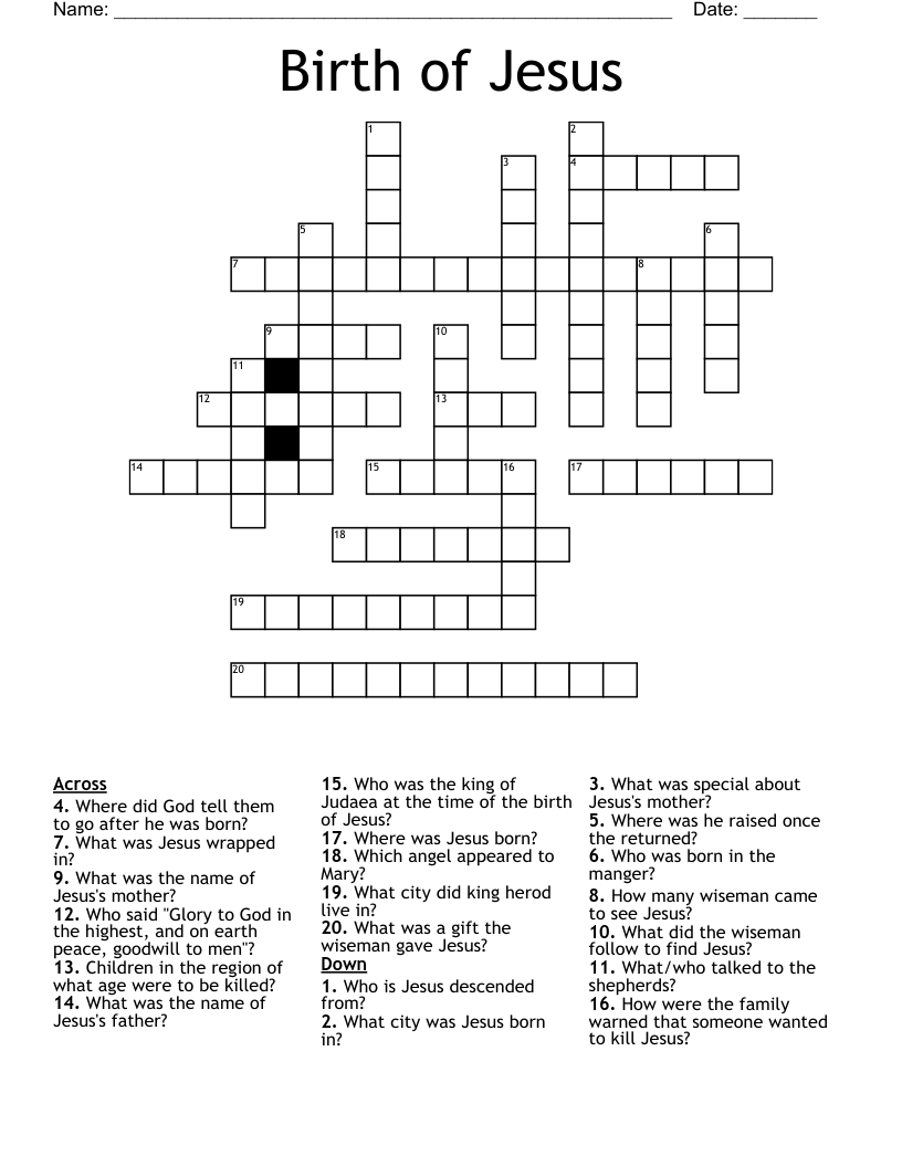 Birth Of Jesus Crossword WordMint