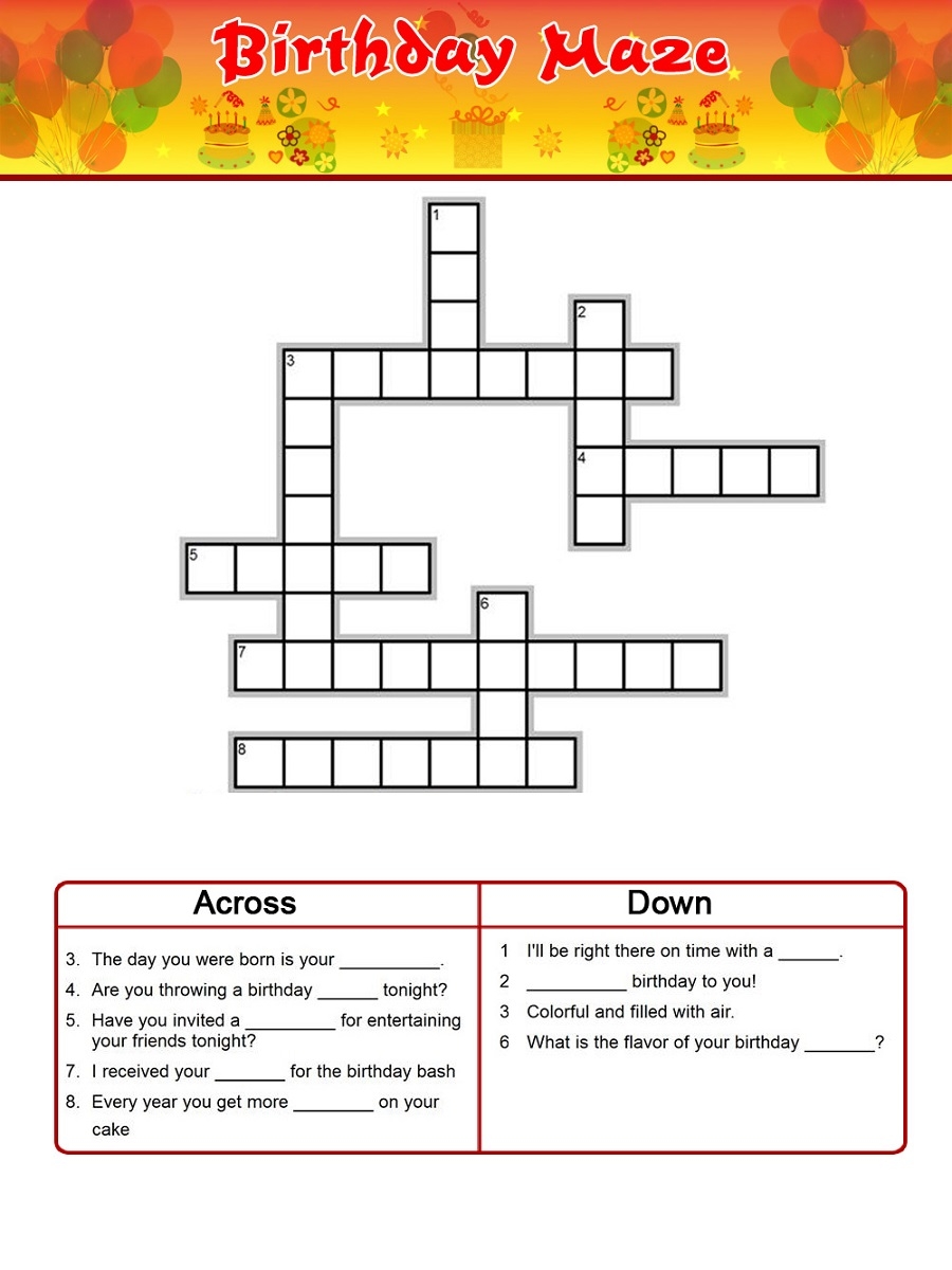 Birthday Crossword Puzzles To Print Activity Shelter Birthday Crossword Puzzles To Print Activity Shelter