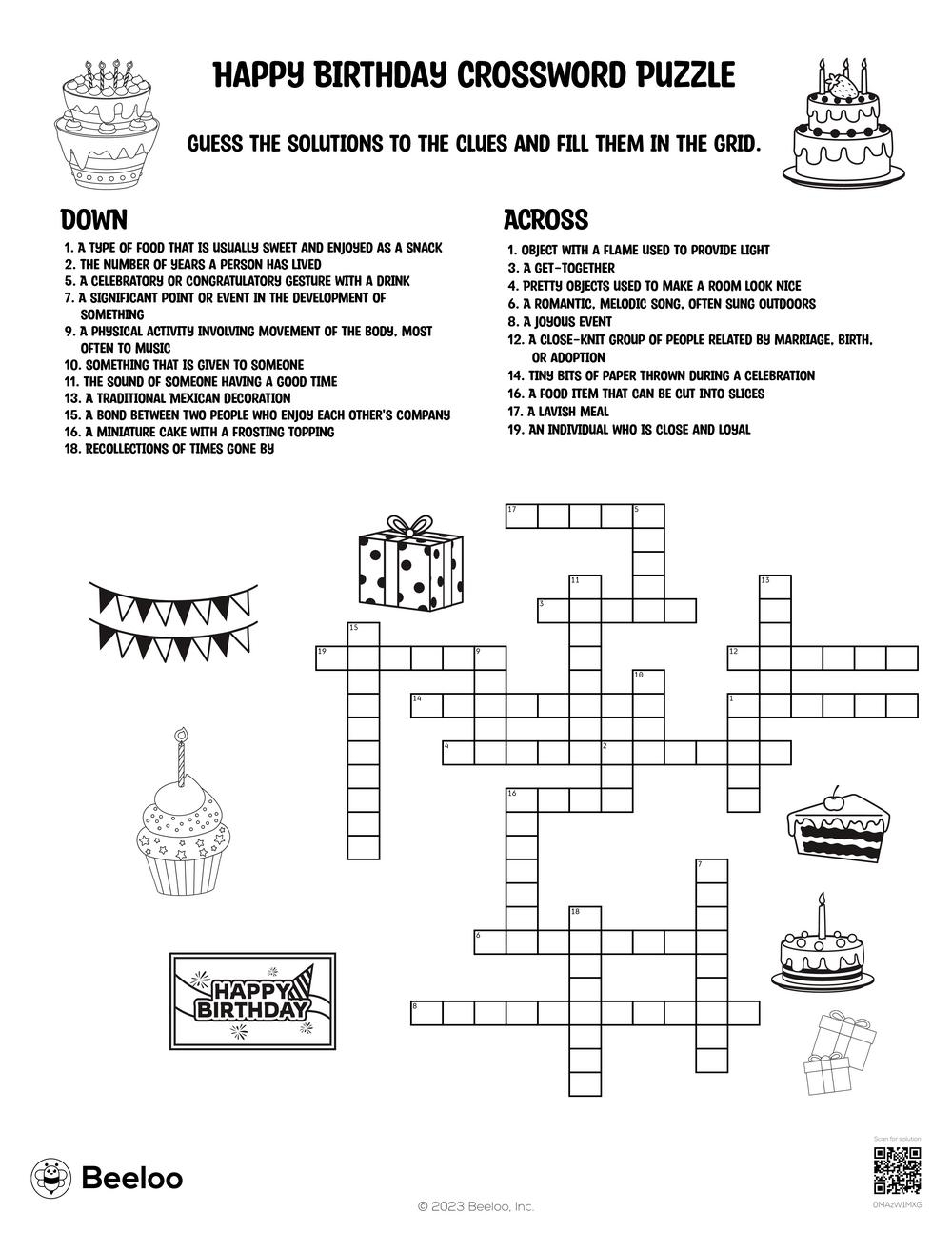 Birthday themed Crossword Puzzles Beeloo Printable Crafts And Activities For Kids