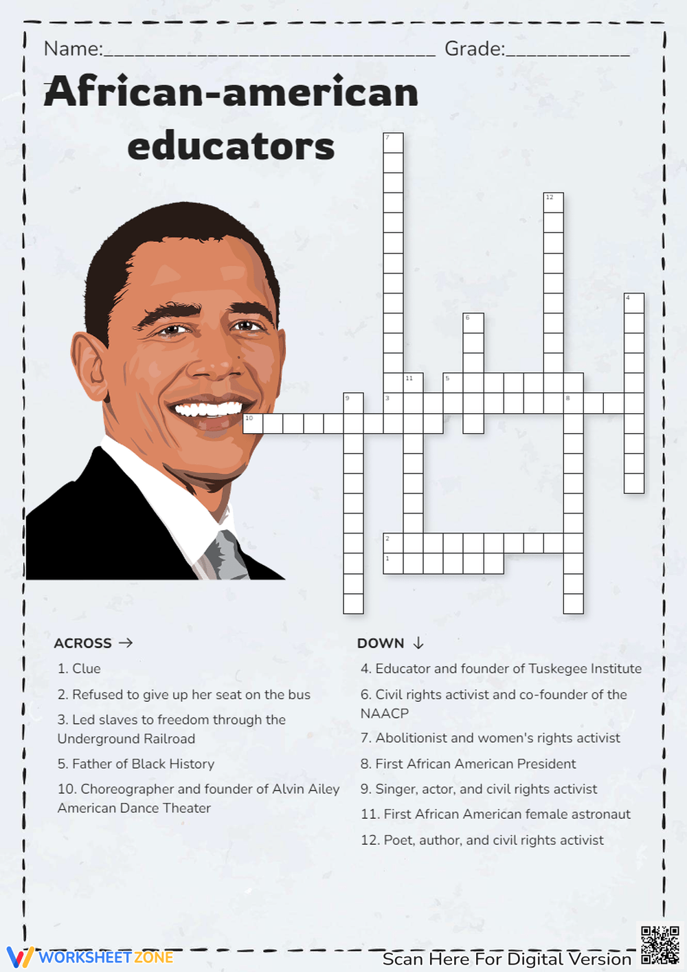 Black History Crossword Puzzle Worksheets 2025